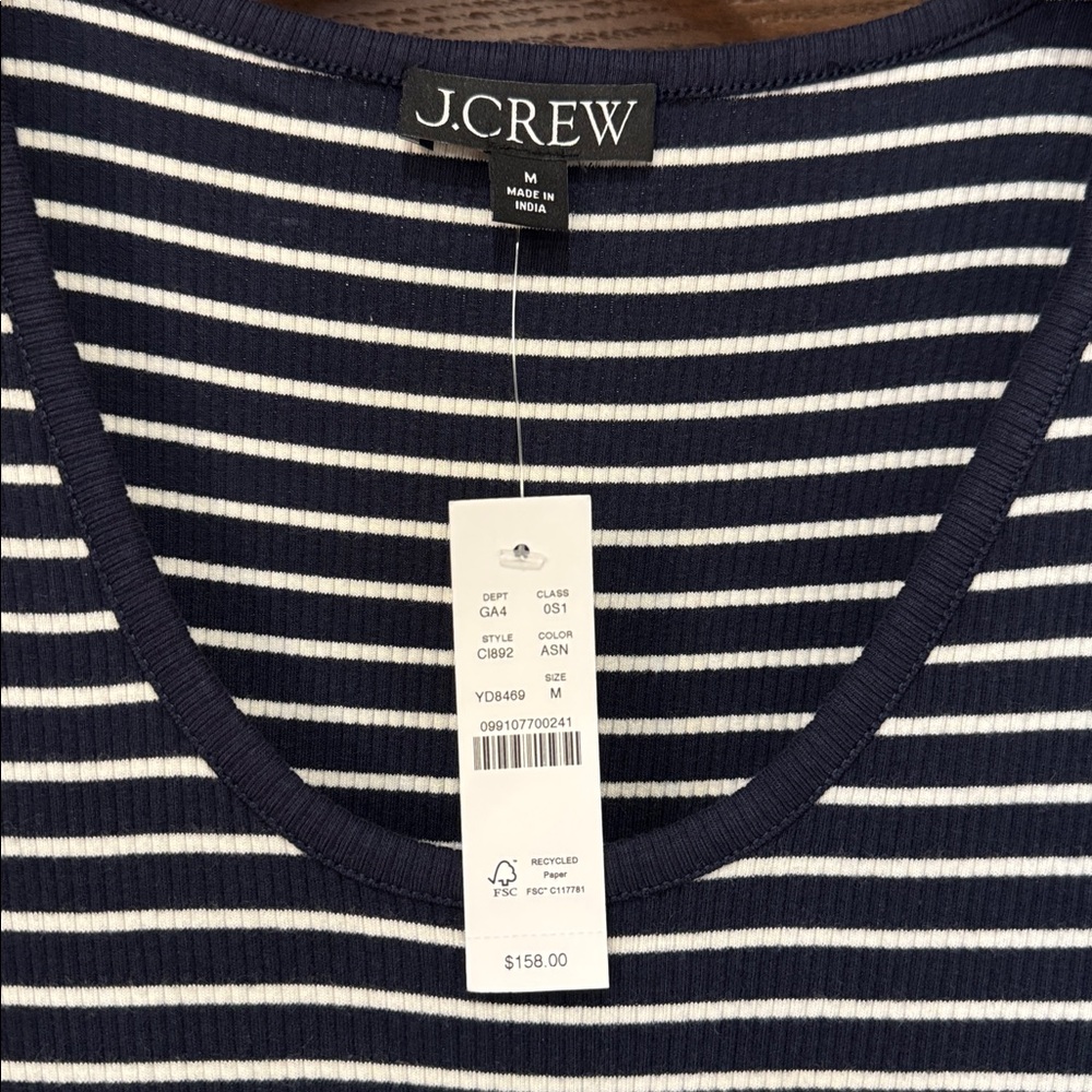 NWT J Crew Gathered-waist mixy dress in stripe—Medium—Navy - Picture 3 of 4
